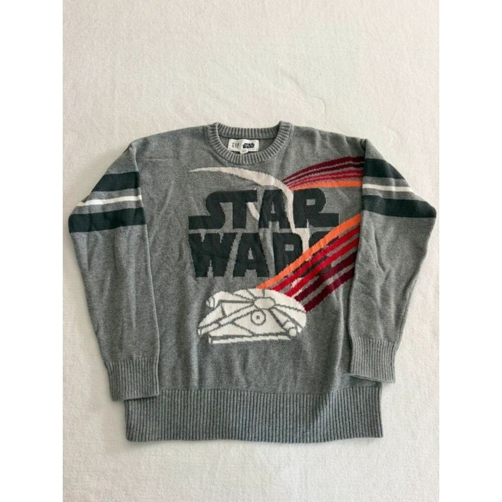 Gap Kids Star Wars Millennium Falcon Gray Intarsia Knit Pullover Sweater Size L